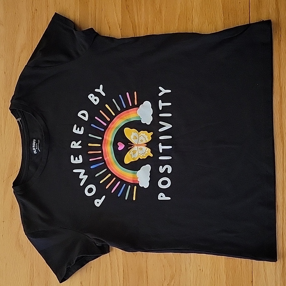 🐞4/$10🐞 Old Navy Kids Black Rainbow Positivity Graphic T-shirt Size XL (14-16)